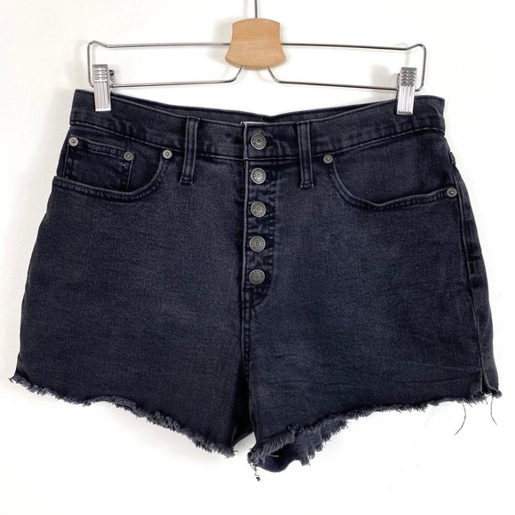 MADEWELL High-Rise Denim Boy-shorts in Button-Through Edition Lunar Black #G5167 - Picture 2 of 8